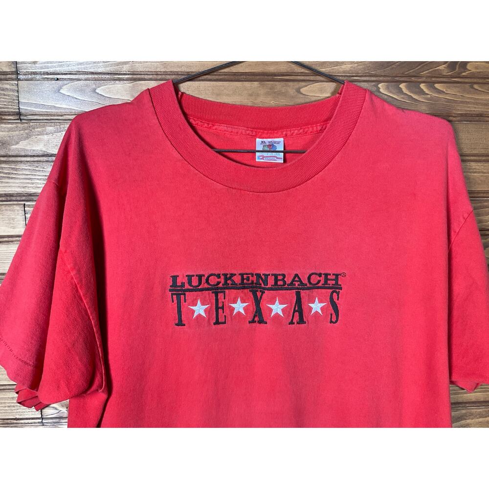 Vintage Luckenbach Texas Embroidered Red T Shirt XL Fruit Made in USA RARE